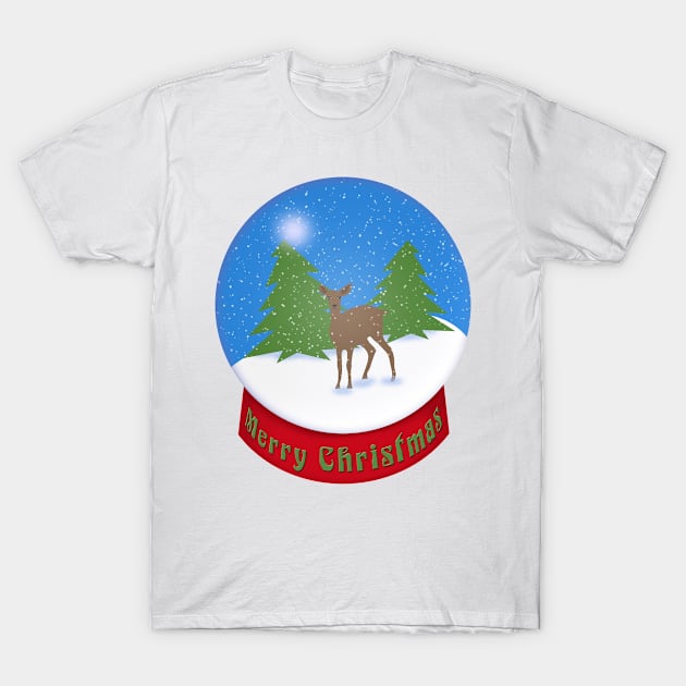 Deer in Snow Globe | Merry Christmas | Cherie's Art Original (c)2019 T-Shirt by CheriesArt